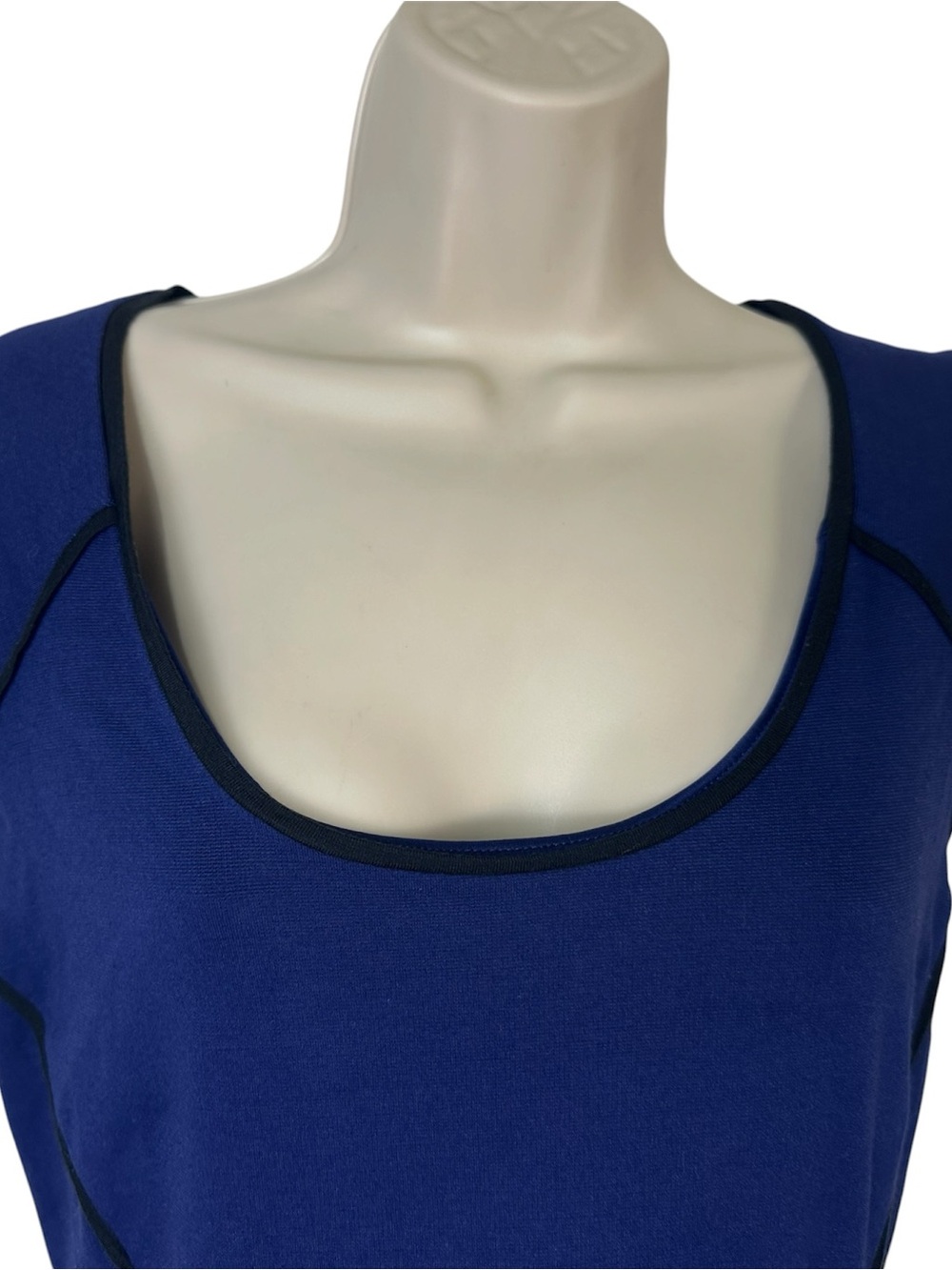 Express Royal Blue Scoop Neck Cap Sleeve Mini Dress with Black Piping - Picture 2 of 4